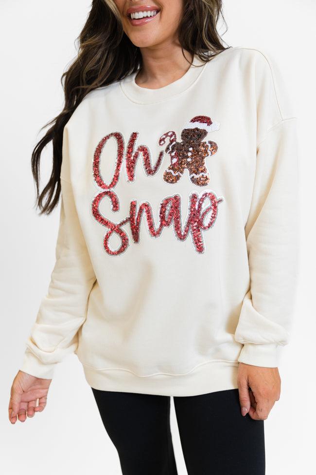 Oh Snap Chenille Patch Cream Oversized Graphic Sweatshirt FINAL SALE Product Image