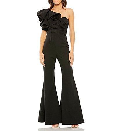 Womens One-Shoulder Flared Ruffled Jumpsuit Product Image