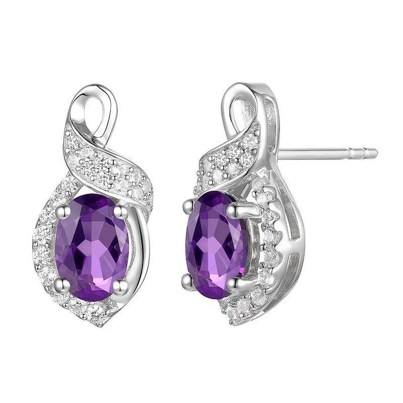 Rhodium-Plated Amethyst & Lab-Created White Sapphire Stud Earrings, Womens Product Image