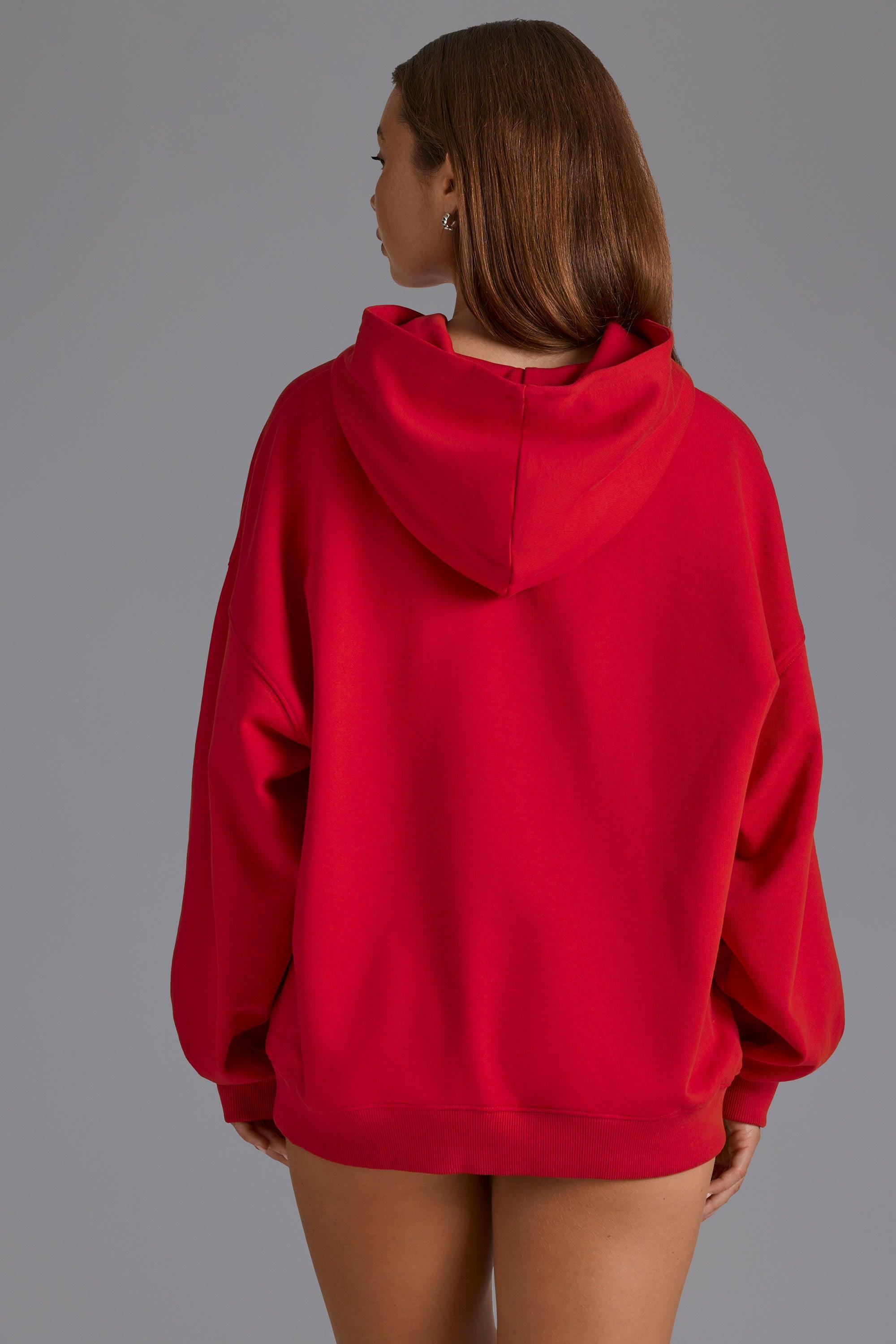 Appliqué Oversized Hoodie in Cherry Red Product Image