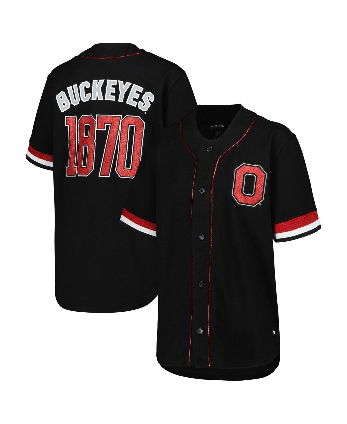 Womens The Wild Collective Black Ohio State Buckeyes Button-Up Baseball Shirt Product Image