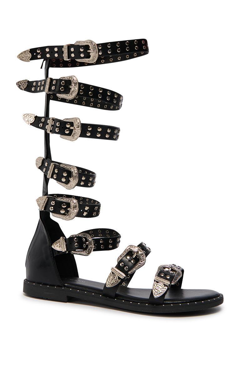 AZALEA WANG PALMIRA BLACK SILVER BUCKLE GLADIATOR SANDAL Product Image