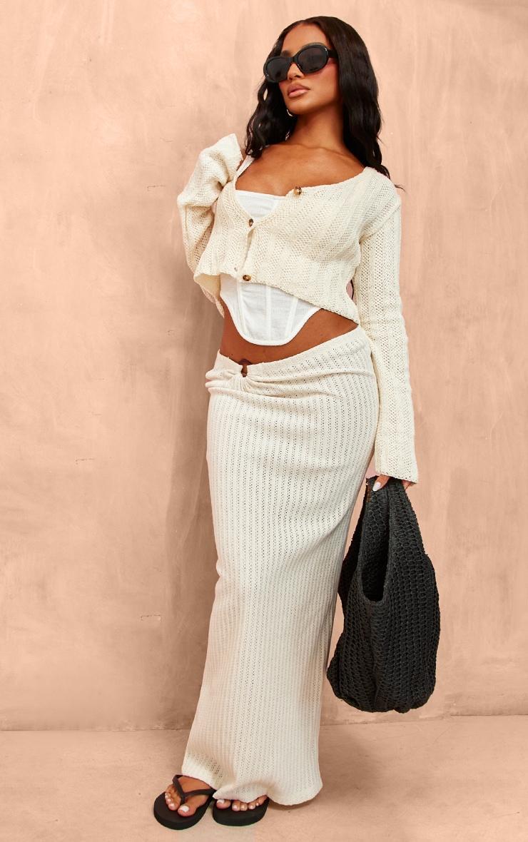 Cream Textured Jersey Ring Detail Low Rise Maxi Skirt product image