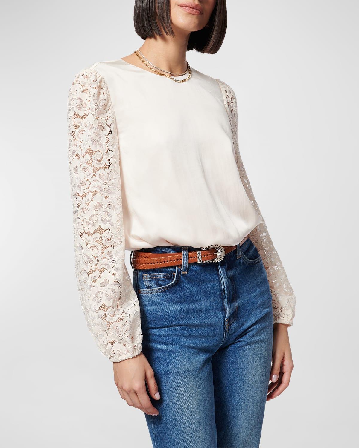 Effy Lace-Sleeve Silk Top Product Image