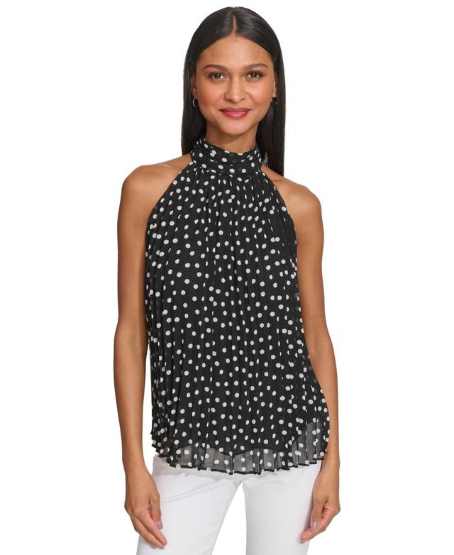 Karl Lagerfeld Paris Womens Halter Pleated Polka Dot Blouse - Black/ Product Image