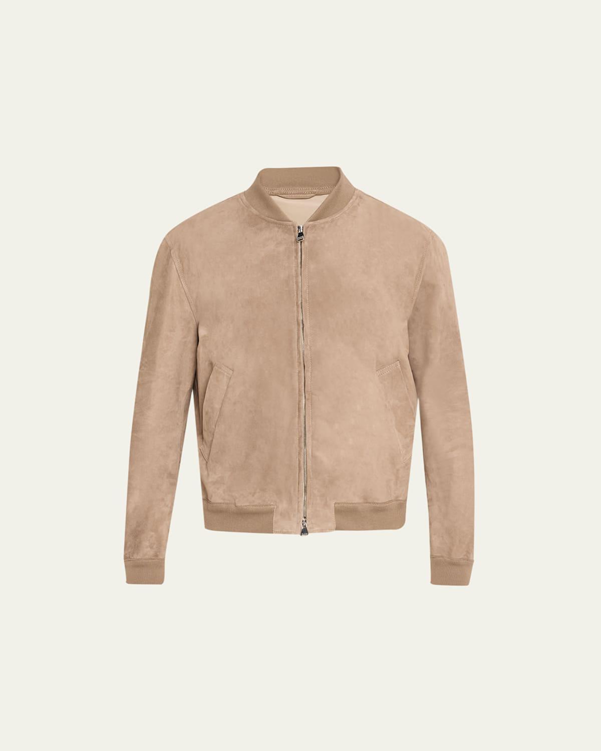 Mens Grege Suede Full-Zip Bomber Jacket product image