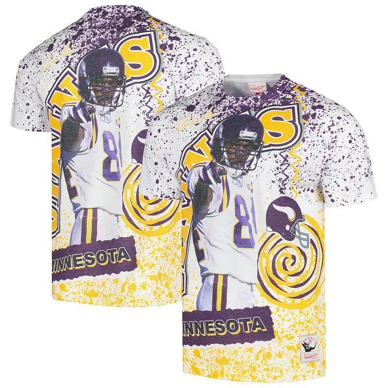 Mens Mitchell & Ness Randy Moss Minnesota Vikings Retired Player Name & Number Burst T-Shirt Product Image