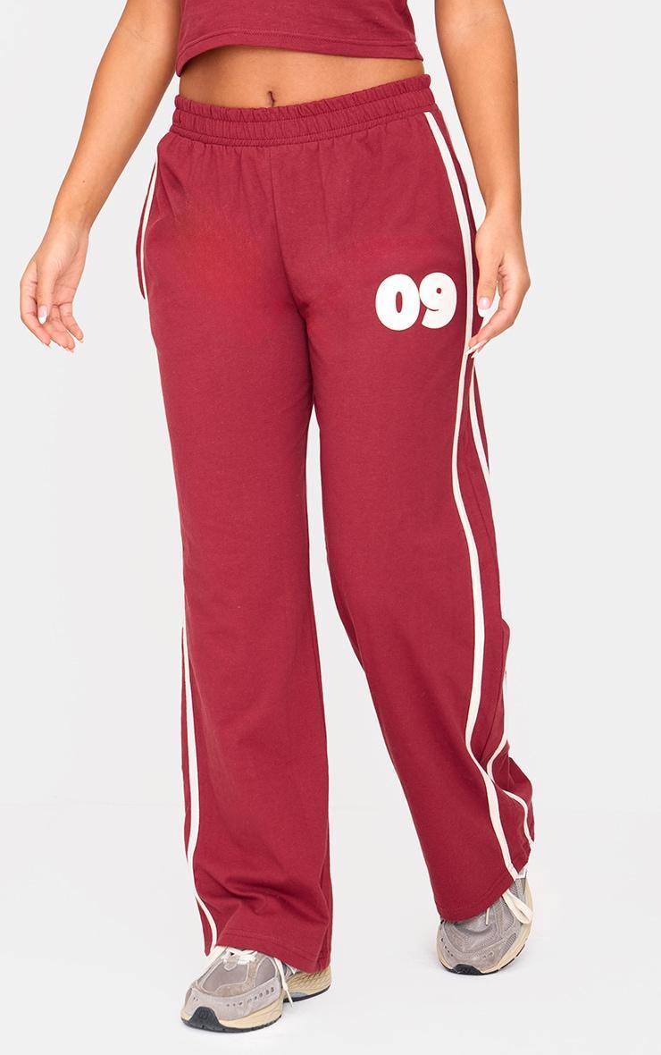 Petite Burgundy Sports Graphic Straight Leg Pants Product Image