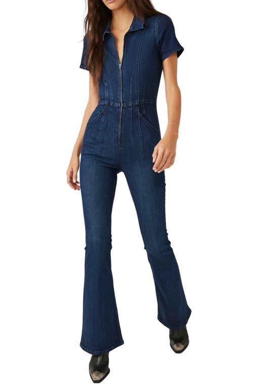 Free People Jayde Flare Jumpsuit in Blue. Product Image