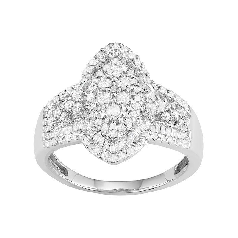 Jewelexcess 10k White Gold 1 Carat T.W. Diamond Marquise Halo Ring, Womens Product Image