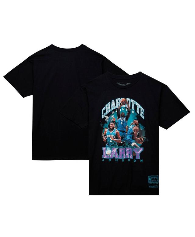 Mens Mitchell & Ness Larry Johnson Black Charlotte Hornets Hardwood Classics Bling Concert Player T-Shirt Product Image