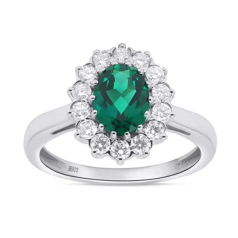 thique Sterling Silver 1/2 Carat T.W. Lab-Grown Diamond and Lab-Created Emerald Ring, Womens Cr Green Product Image