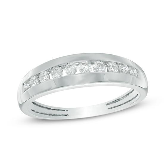 Men's 1/2 CT. T.w. Diamond Channel Wedding Band in 10K White Gold Product Image