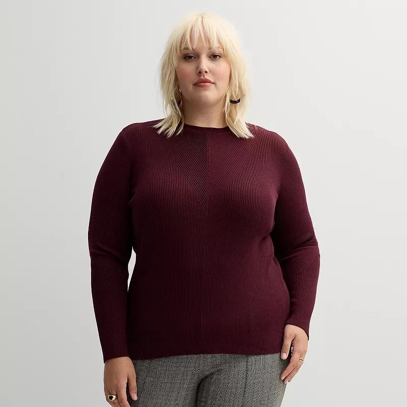 Plus Size Nine West Crew Neck Rib Pullover, Womens Maddie Purple Product Image