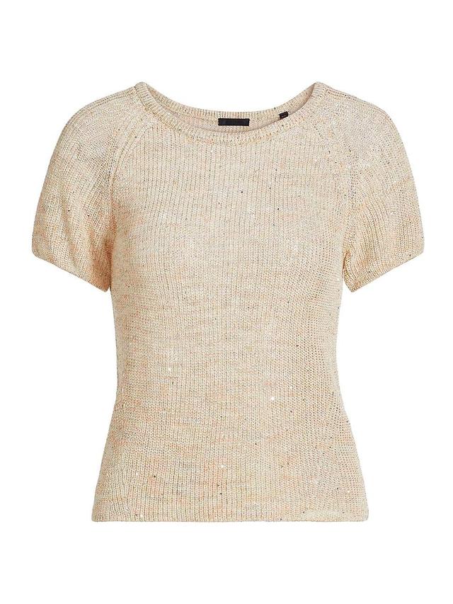 Womens Sequin-Embellished Cotton & Linen-Blend Short-Sleeve Sweater Product Image