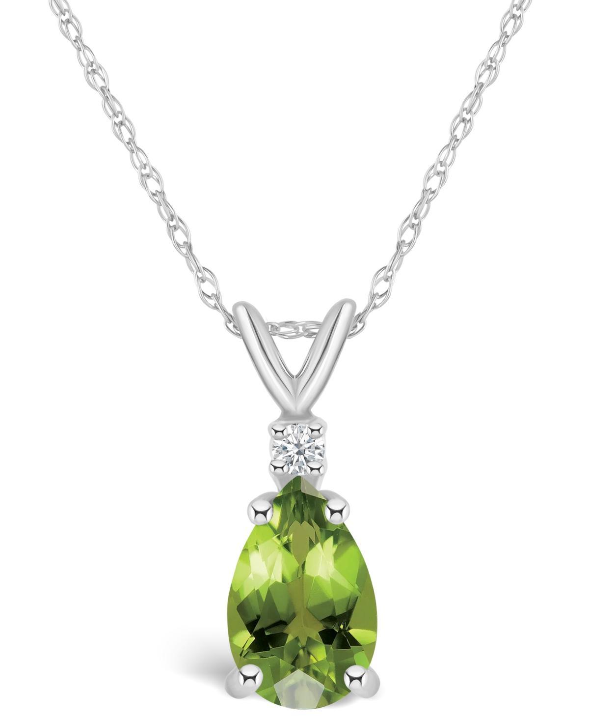 Celebration Gems 14k Gold Pear Shaped Peridot & Diamond Accent Pendant Necklace, Womens Product Image