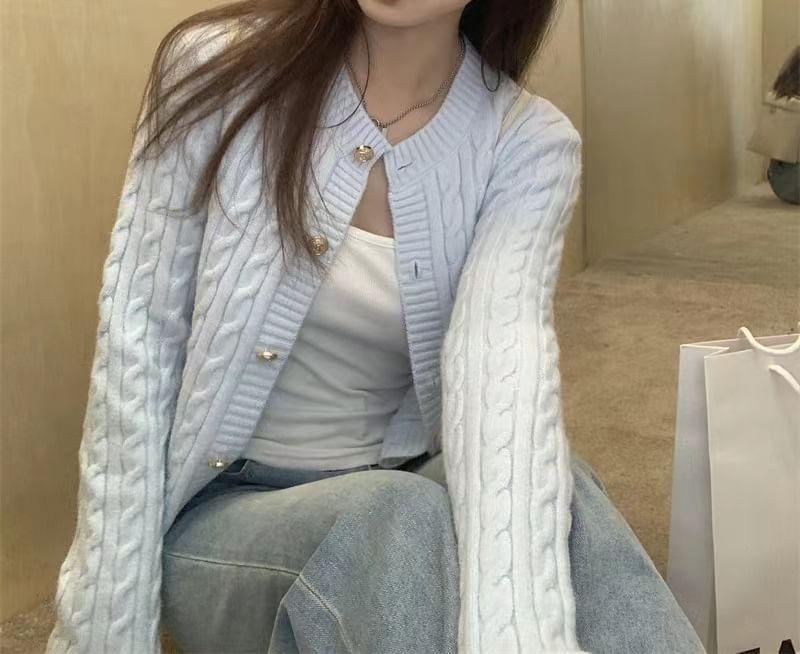 Plain Cable-Knit Cardigan Product Image