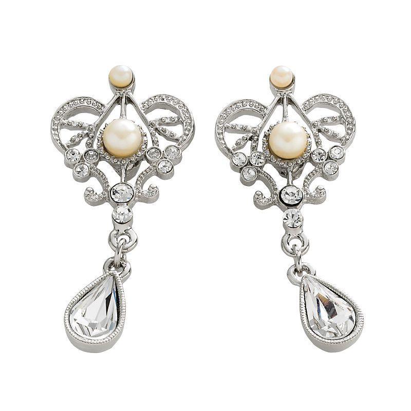 1928 Silver Tone Simulated Crystal & Simulated Pearl Drop Earrings, Womens, Grey Product Image