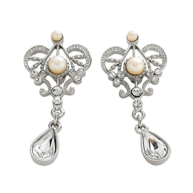 1928 Silver Tone Simulated Crystal & Simulated Pearl Drop Earrings, Womens Product Image