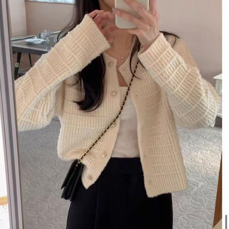 Round Neck Plain Cardigan Product Image