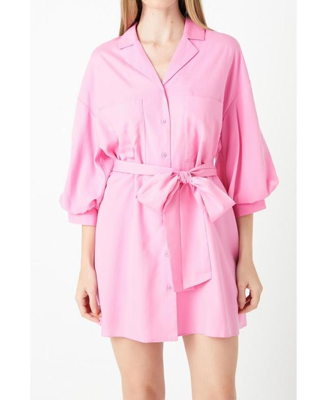 Womens Blouson Sleeve Belted Shirt Dress Product Image