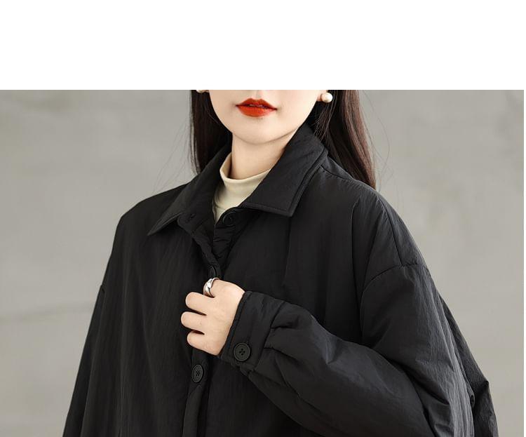 Collared Plain Padded Button-Up Jacket Product Image