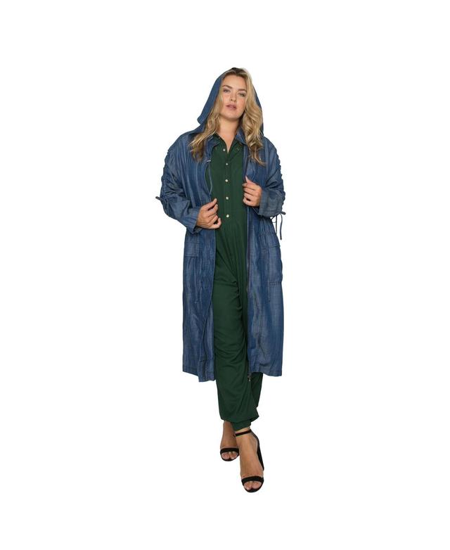 Womens Plus Size Denim Tencel Hooded Long Trench Coat Product Image