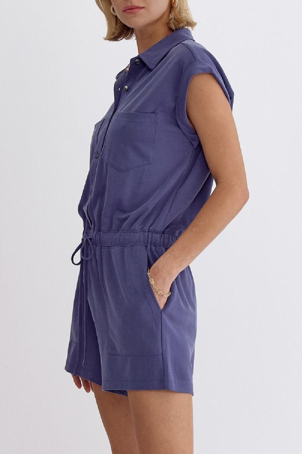 Solid Drawstring Romper Product Image