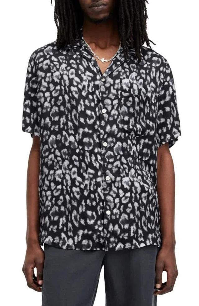 Leopaz Relaxed Fit Short Sleeve Camp Shirt In Black Product Image