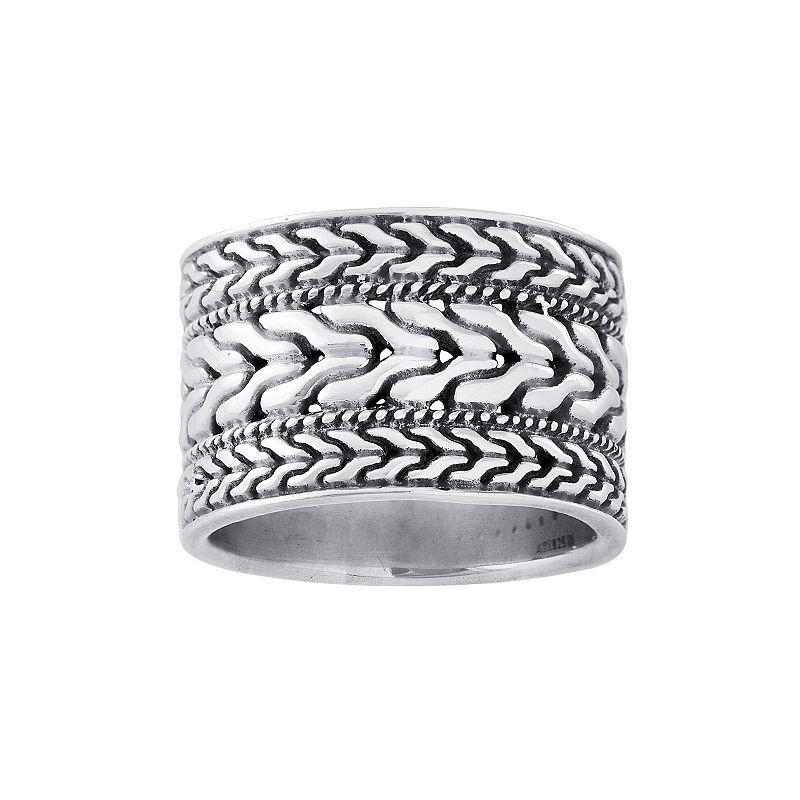 Athra NJ Inc Sterling Silver Oxidized Wide Textured Band Ring, Womens Product Image