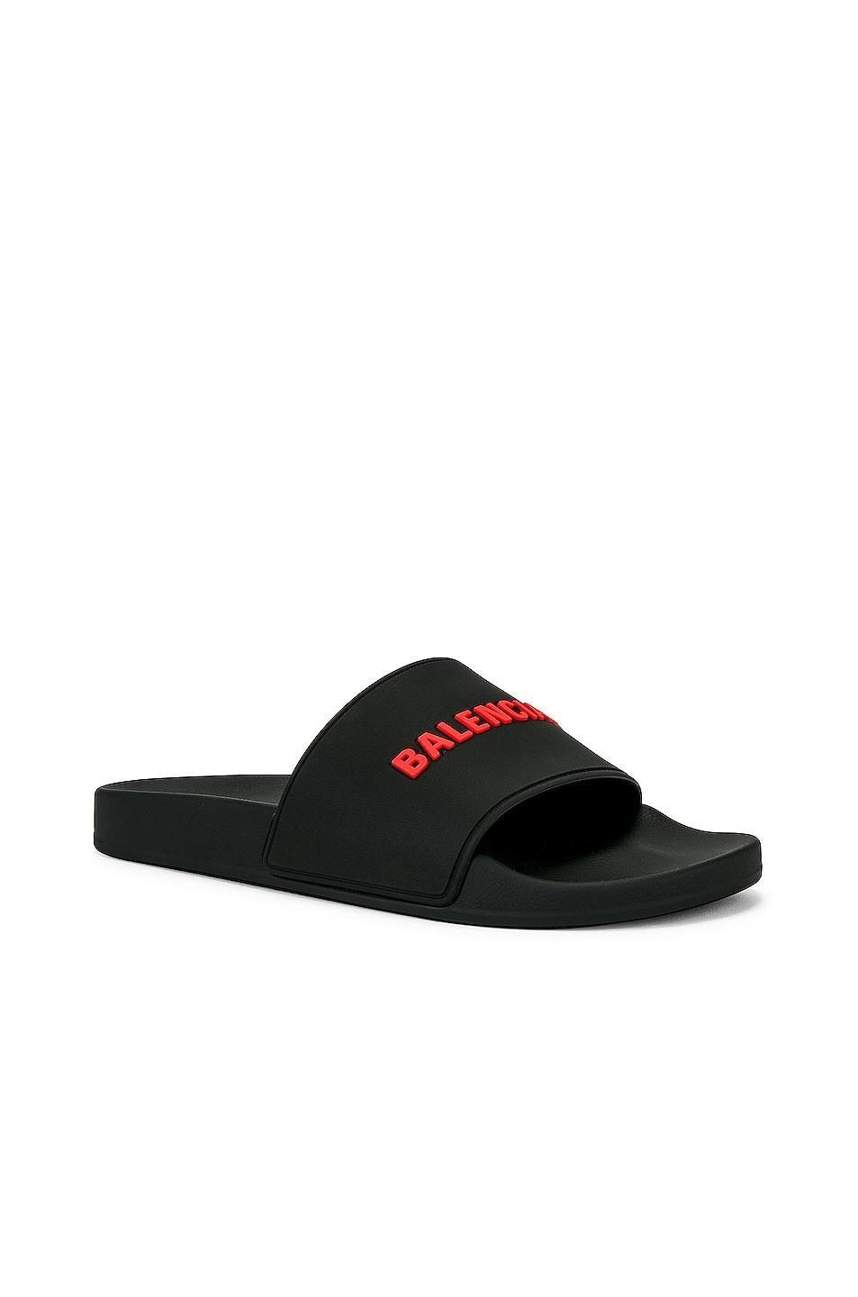 Balenciaga Logo Pool Slide in Black & Red - Black. Size 41 (also in ). Product Image