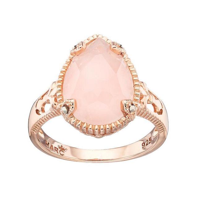 Lavish by TJM 18k Rose Gold Over Silver Rose Quartz & Marcasite Teardrop Ring, Womens Multicolor Product Image