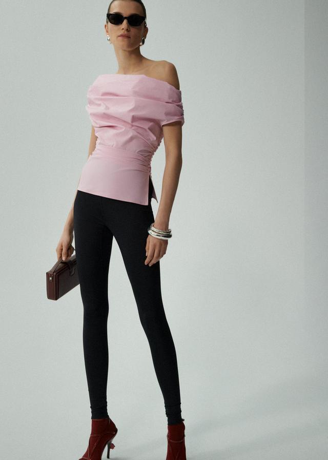 Off shoulder draped top in pink Product Image