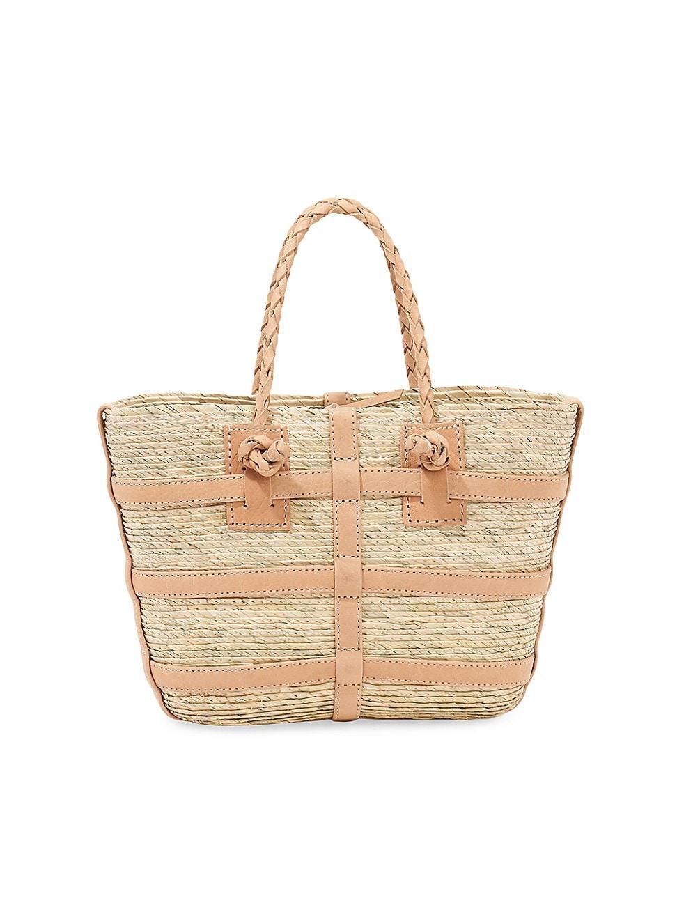 Womens Mini Watermill Straw & Leather Tote Bag Product Image