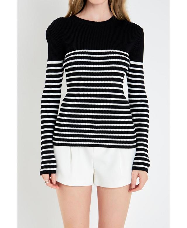 English Factory Womens Stripe Long Sleeve Knit Top - Black Product Image