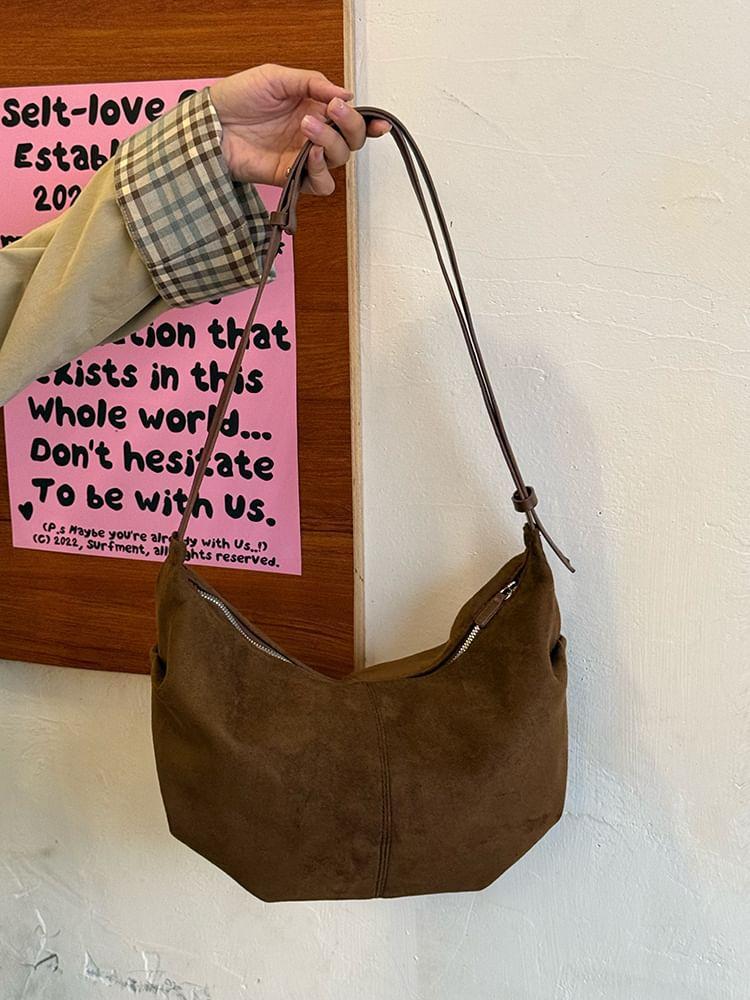 Plain Faux Suede Crossbody Bag Product Image