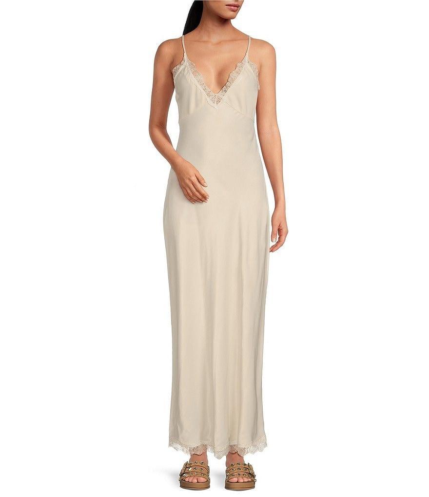 Gianni Bini x DANNIJO Colette Lace Trim V-Neck Sleeveless Maxi Slip Dress Product Image