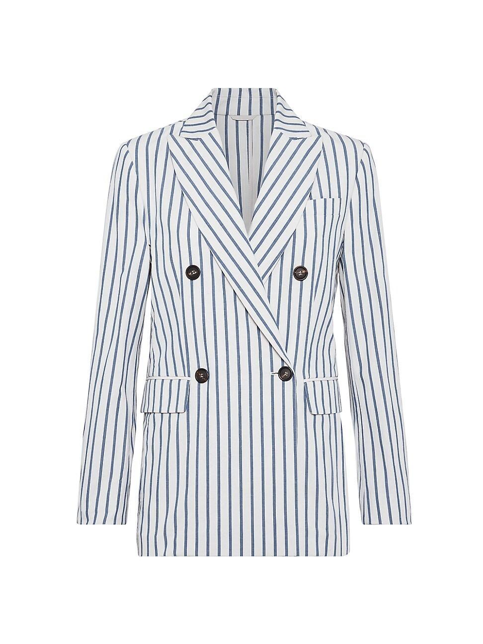 Striped Wrinkled Poplin Double-Breasted Blazer Jacket Product Image