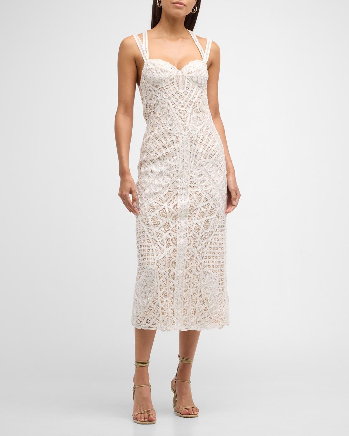 Louise Geometric Lace Sweetheart Midi Dress product image