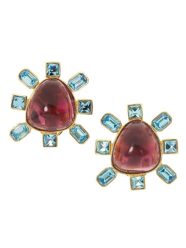 Womens Gold-Plated, Resin Cabochon & Glass Clip-On Earrings Product Image