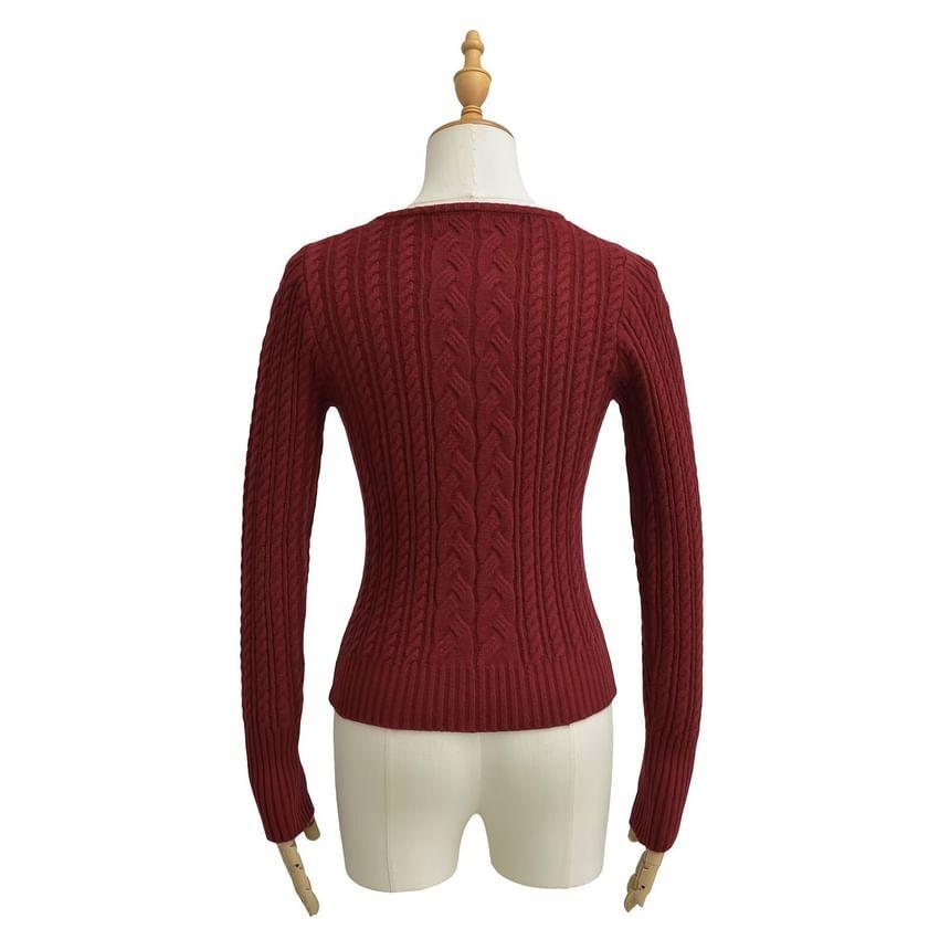 Long Sleeve Crew Neck Cropped Cable Knit Top Product Image