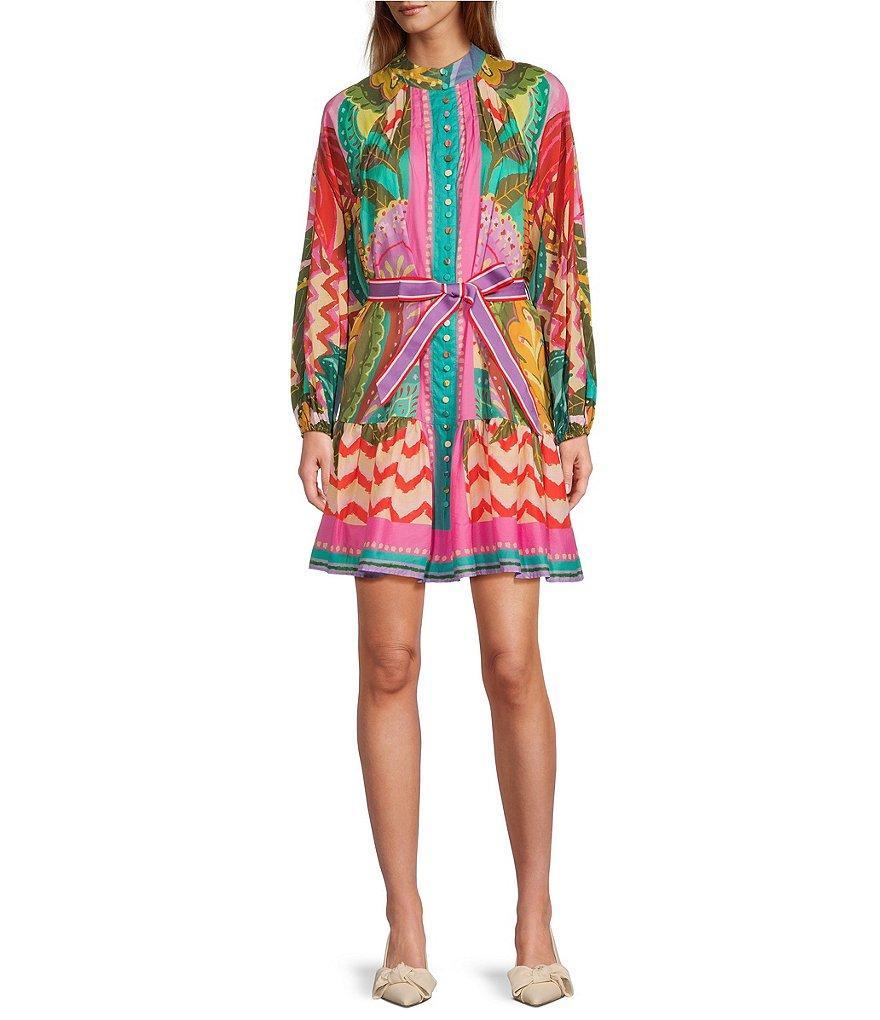 Antonio Melani Brynn Printed Cotton Voile Mock Neck Long Sleeve Drop Waist Dress Product Image