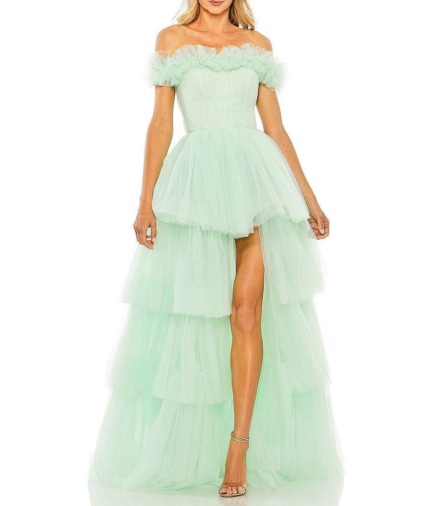 Mac Duggal Ruffle Off-the-Shoulder Tiered Tulle Ball Gown Product Image