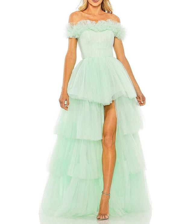 Mac Duggal Ruffle Off-the-Shoulder Tiered Tulle Ball Gown Product Image