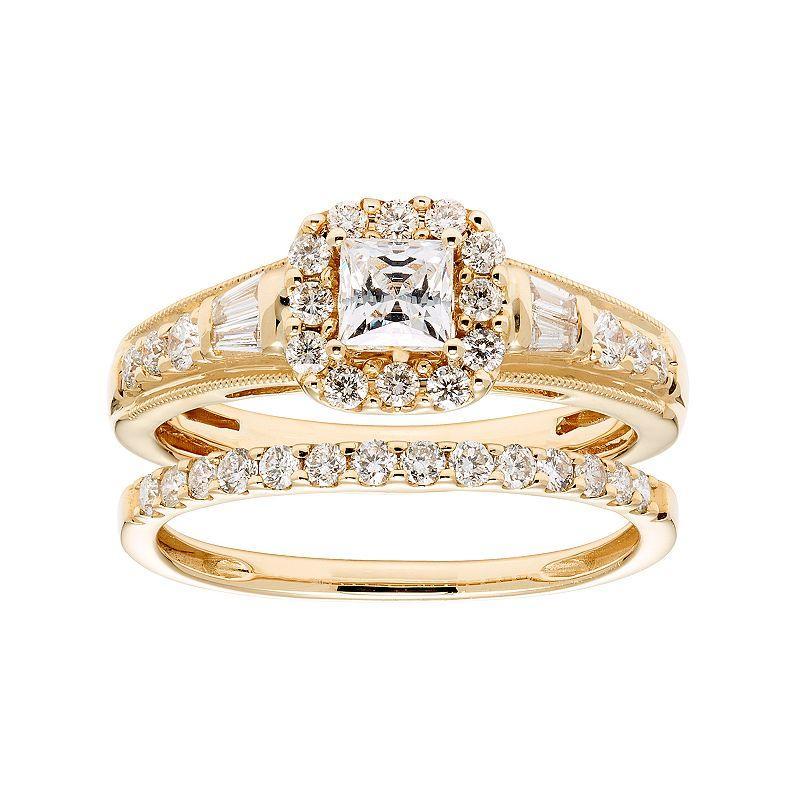 The Regal Collection 14k Gold 1 Carat T.W. IGL Certified Diamond Square Halo Engagement Ring Set, Womens Yellow Product Image