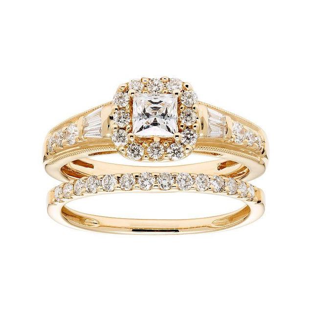 The Regal Collection 14k Gold 1 Carat T.W. IGL Certified Diamond Square Halo Engagement Ring Set, Womens Yellow Product Image