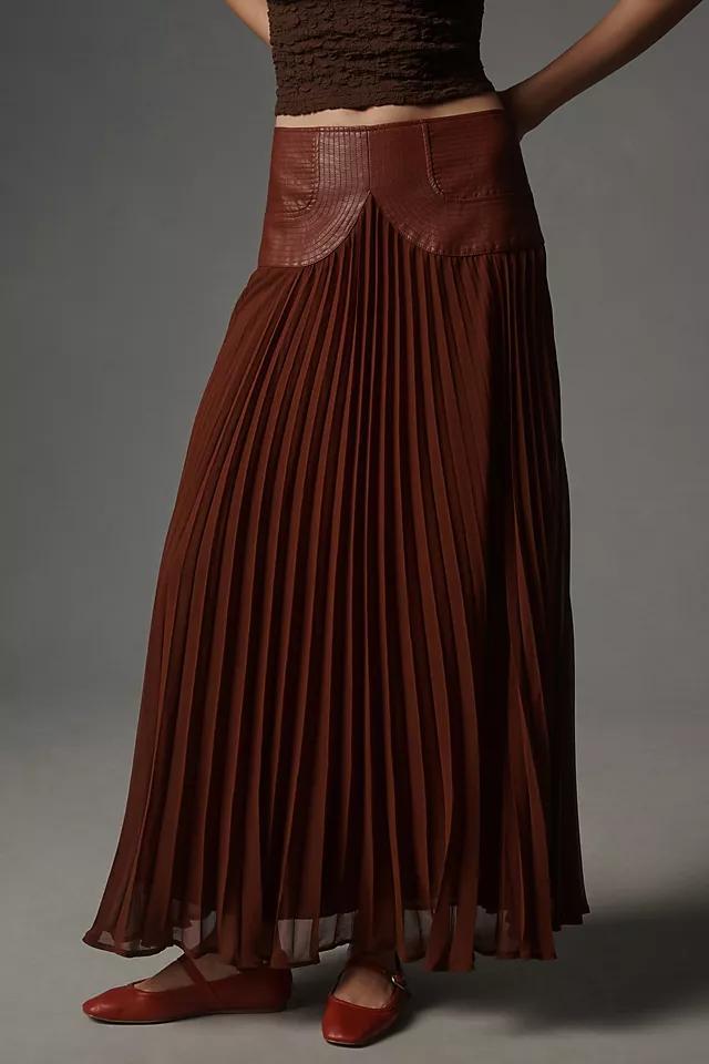 By Anthropologie Faux Leather Pleated Midi Skirt Product Image