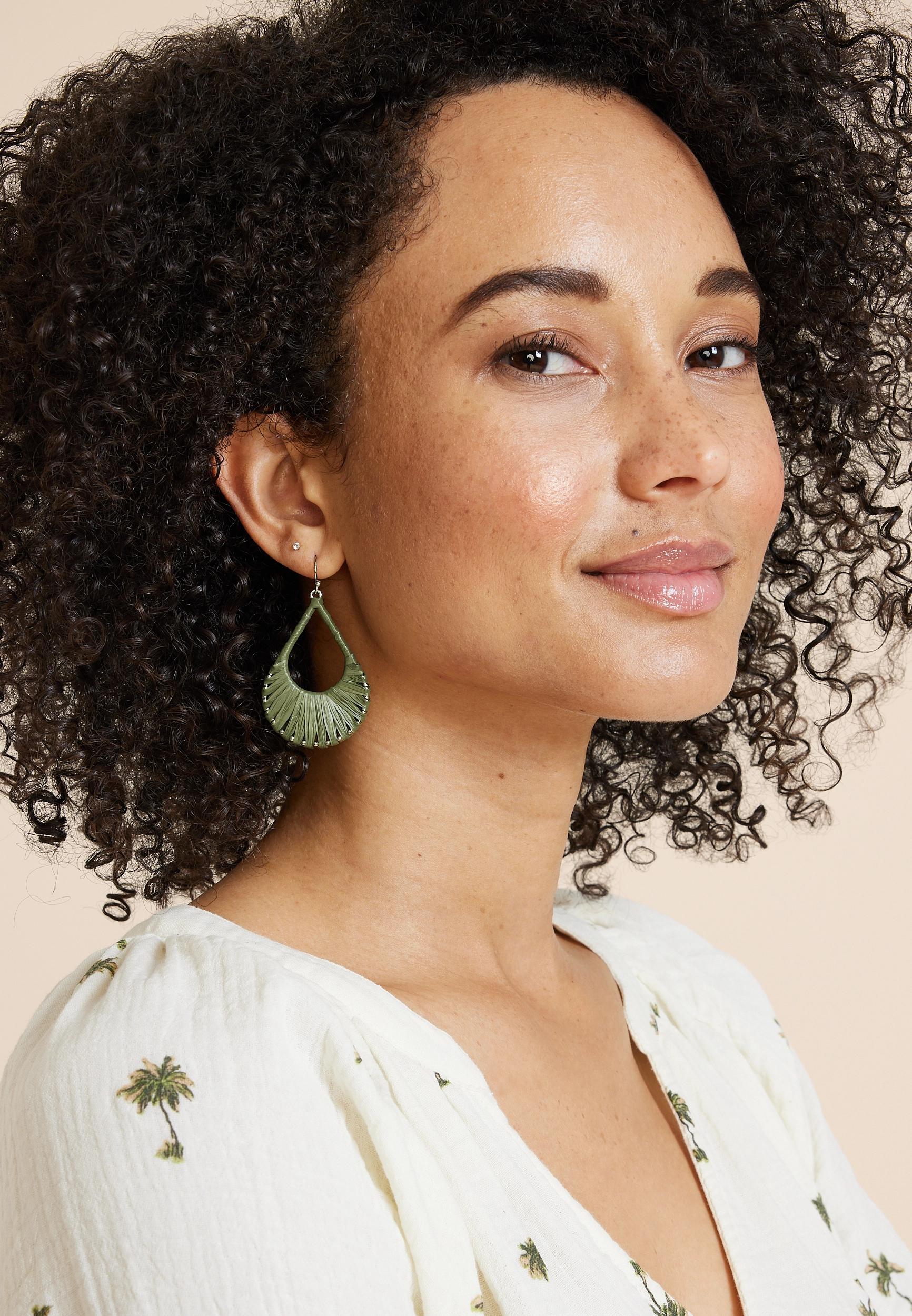 Olive Raffia Teardrop Earrings Product Image