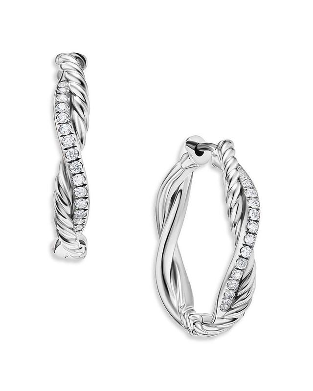 Womens Petite Infinity Hoop Earrings in Sterling Silver with Diamonds, 17.3MM Product Image