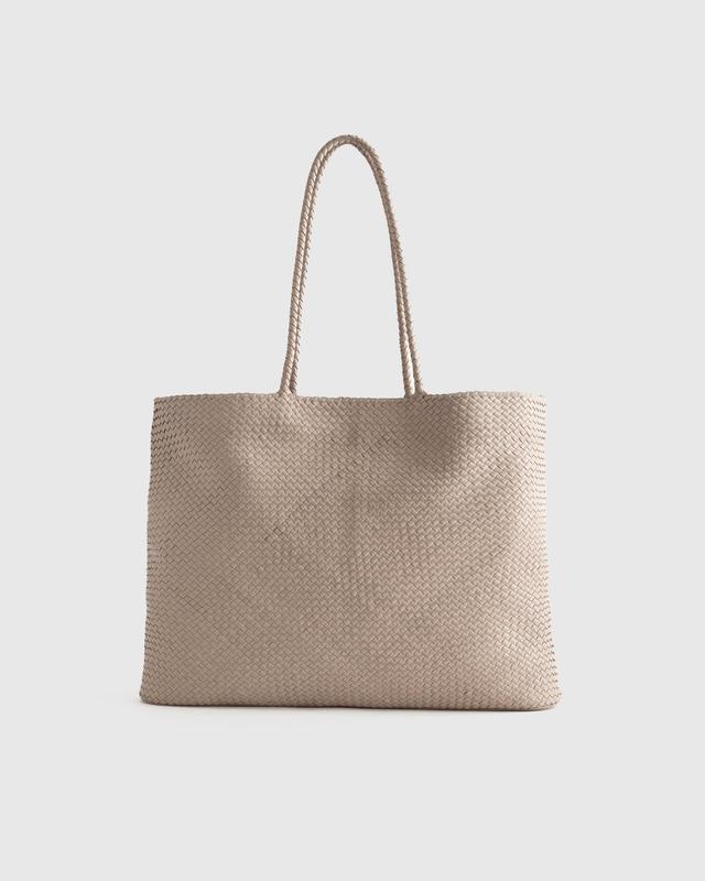 Womens Italian Leather Handwoven Tote in Taupe by Quince Product Image